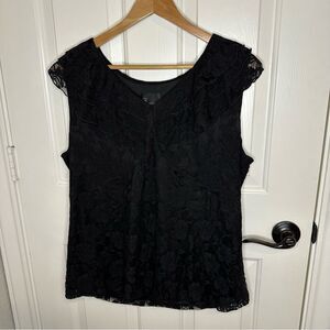 VTG First Option Too! Black Floral Ruffle Lace Tank Top Blouse Sz 1X Whimsygoth